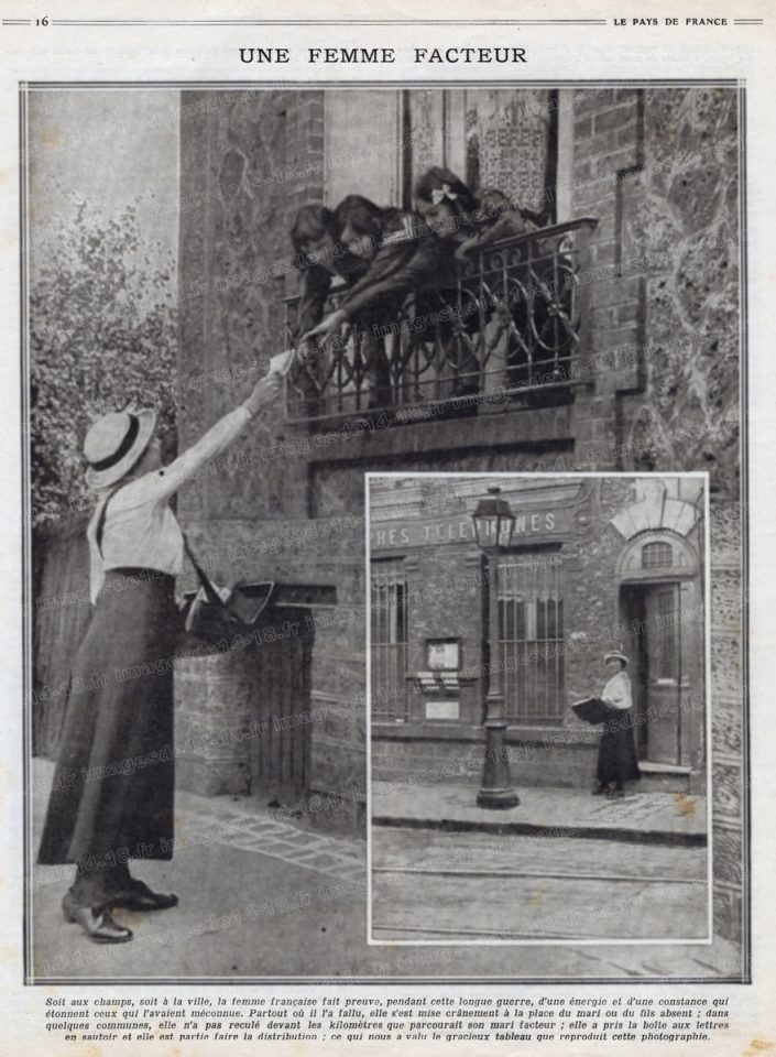 Une femme facteur (extrait du journal Le Pays de France, 1915)